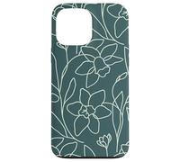 Carcasa para iPhone 13 Pro MAX Modern Line Art Poppy Flower Leaves Boho Dark Green