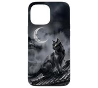 Carcasa para iPhone 13 Pro MAX Nekomata Yokai Gato Negro Luna Creciente Arte Sumi-e
