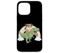 Carcasa para iPhone 13 Pro MAX Ninja Hámster Montando T Rex Dinosaurio Arco Iris Prehistórico
