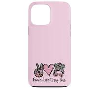 Carcasa para iPhone 13 Pro MAX Peace Love Teaching with Messy Bun Funny Teacher Quote