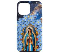 Carcasa para iPhone 13 Pro MAX Señora de Guadalupe Flores Azules & Estrella Virgen María Fe