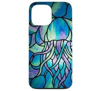 Carcasa para iPhone 13 Pro MAX Stained Glass Jellyfish Blue Purple Mosaic Ocean Art