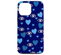 Carcasa para iPhone 13 Pro MAX White Eye Lashes Turkish Blue Hearts Pattern