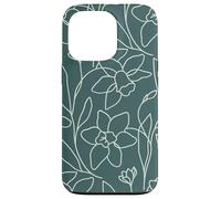 Carcasa para iPhone 13 Pro Modern Line Art Poppy Flower Leaves Boho Dark Green