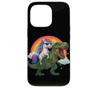 Carcasa para iPhone 13 Pro Montando Unicornios, tiranos, míticos, prehistóricos, Rainbow Trex para niños
