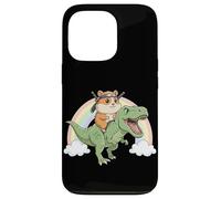Carcasa para iPhone 13 Pro Ninja Hámster Montando T Rex Dinosaurio Arco Iris Prehistórico