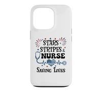 Carcasa para iPhone 13 Pro Nurse 4th of July Funny Scrub Stars Stripes and Saving Lives