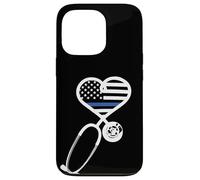 Carcasa para iPhone 13 Pro Nurse Police Wife Officer Thin Blue Line Heart Flag Black