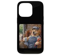 Carcasa para iPhone 13 Pro Perro Labrador Jubilado 2026 en Silla de Garaje Bebiendo café
