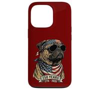Carcasa para iPhone 13 Pro Perro Pug con Bandera Estadounidense 250 años 1776-2026 Bicentenario de EE. UU.