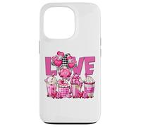 Carcasa para iPhone 13 Pro Pink Latte Buffalo Plaid GNOME Love Valentines Coffee