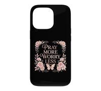 Carcasa para iPhone 13 Pro Pray More Worry Less Butterfly Floral Christian Faith