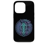 Carcasa para iPhone 13 Pro Retrato de Caballo Estilo Cyberpunk Verde Azulado Púrpura Mandala Circuitry