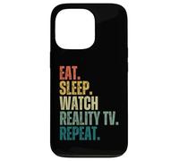 Carcasa para iPhone 13 Pro Retro Eat Sleep, mira Reality TV Repeat, Divertido fanático de los Reality Shows