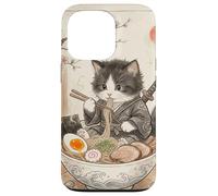 Carcasa para iPhone 13 Pro Samurai Ninja Cute Cat Ramen Bowl Japonés Acuarela Japón