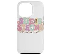 Carcasa para iPhone 13 Pro She Is Strong Proverbs 31:22 Gráfico Floral