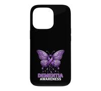 Carcasa para iPhone 13 Pro Soporte de Mariposa con Cinta Morada para concienciación de la Demencia