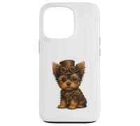 Carcasa para iPhone 13 Pro Steampunk Puppies, Regalo para Amantes de los Perros Yorkshire Terrier Yorkie