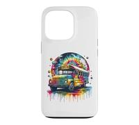 Carcasa para iPhone 13 Pro Tie Dye School Bus Art Psychedelic Retro Colors Futuristic