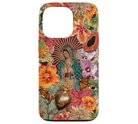 Carcasa para iPhone 13 Pro Virgen María Católica Floral Mexicano Folk Mosaico Collage
