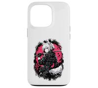 Carcasa para iPhone 13 Pro Wolf Anime Girl Samurai Katana Rosa Negro Diseño Estético