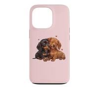 Carcasa para iPhone 13 Pro Womens Girls Kids Two 2 Red Black Tan Dachshund Puppy Lover