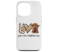 Carcasa para iPhone 13 Pro Womens Girls Peace Love Heifer Scottish Highland Cow Lover