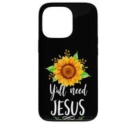 Carcasa para iPhone 13 Pro Y'all Need Jesus Christian Bible Versículo Religión Girasoles