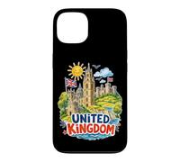 Carcasa para iPhone 13 Recuerdo de Viaje de Castillos con Bandera del Reino Unido