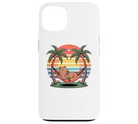 Carcasa para iPhone 13 Relaxing Capybara, Sunset, Palm Tree, Summer capy Vacation
