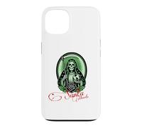 Carcasa para iPhone 13 Santa Muerte Green Justice Scythe Globe Folk Saint Rose