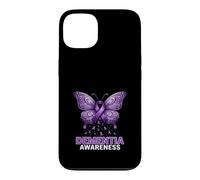 Carcasa para iPhone 13 Soporte de Mariposa con Cinta Morada para concienciación de la Demencia