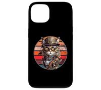 Carcasa para iPhone 13 Steampunk Cat Retro Sunset Gafas, Sombrero y Relojes