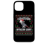 Carcasa para iPhone 13 Suéter Feo navideño con diseño de Loro Gris Africano All I Want Christmas