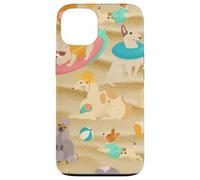 Carcasa para iPhone 13 Tropical Summer Sandy Beach Dogs Cute Caniche Chihuahua Puppy
