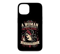 Carcasa para iPhone 13 Una Mujer no Puede Sobrevivir Solo con Vino Ella también Necesita un Gato