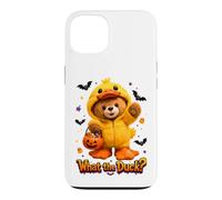 Carcasa para iPhone 13 What The Duck Halloween Teddy Bear Wearing Yeallow Duck
