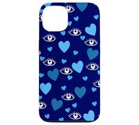 Carcasa para iPhone 13 White Eye Lashes Turkish Blue Hearts Pattern