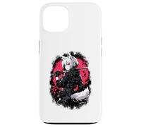 Carcasa para iPhone 13 Wolf Anime Girl Samurai Katana Rosa Negro Diseño Estético