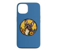 Carcasa para iPhone 13 Womens Girls Floral Flowers Round Black French Bulldog Lover