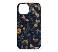 Carcasa para iPhone 14 Abejas y Flores Silvestres en Azul Oscuro