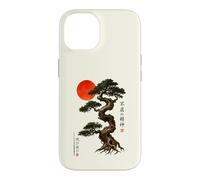 Carcasa para iPhone 14 Antiguo Bonsái Árbol Rojo Sol WABI Sabi Zen Arte Japonés