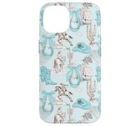 Carcasa para iPhone 14 Aqua & Brown Herradura Bows Cowboy Hat Cowgirl Boots Riding