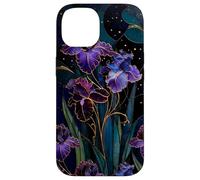 Carcasa para iPhone 14 Art Nouveau Iris Gótico Floral Celeste Oscuro Botánico Arte