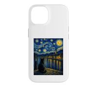 Carcasa para iPhone 14 Arte ribereño Inspirado en Midnight Muse Black Cat Van Gogh