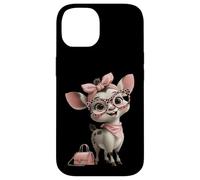 Carcasa para iPhone 14 Baby Deer Kawaii Fawn Rosa Leopardo Gafas Retrato Animal