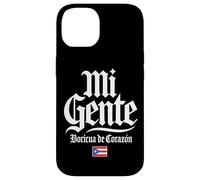 Carcasa para iPhone 14 Bandera Mi Gente Boricua de Corazón Puerto Rico Impresión Blanca