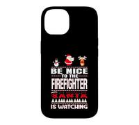 Carcasa para iPhone 14 Be Nice To The Firefighter Santa Is Watching Funny Christmas