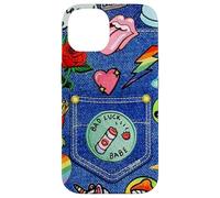 Carcasa para iPhone 14 Blue Denim Patch Pattern Bad Luck Babe 90s Diseño estético