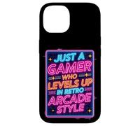 Carcasa para iPhone 14 Camiseta para Videojuegos Estilo Arcade Retro de los 80 con diseño «Just a Gamer Who Levels Up»